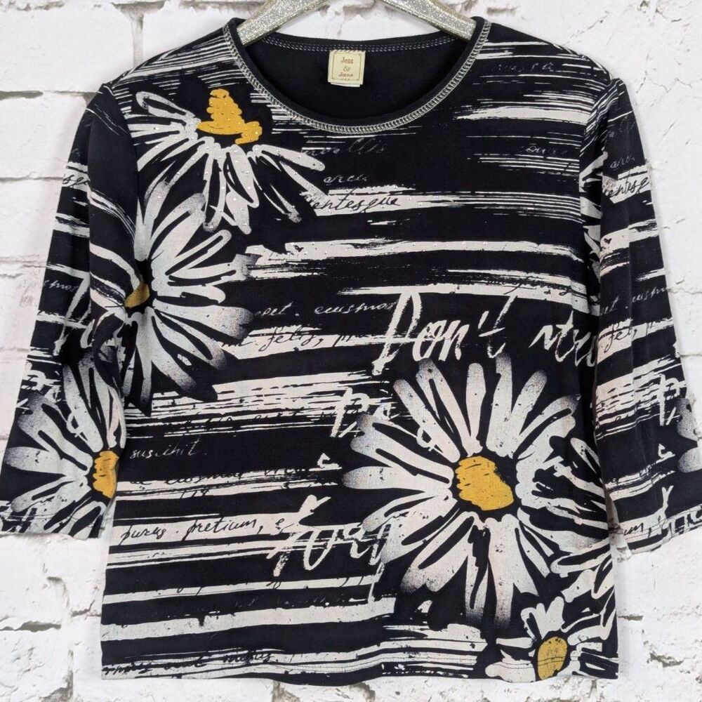 JESS & JANE Y2K Vintage Daisy Poem Print Top Retro Artsy Sparkle USA Small